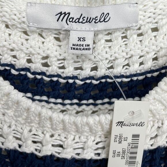 MADEWELL Sleeveless Striped Sweater Women XS Tank Crochet-Knit NEW Navy NO991 - Picture 10 of 12